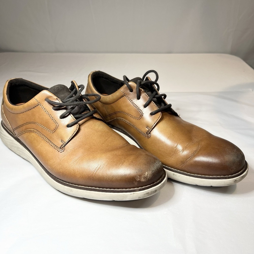 Rockport Men's Dress Sport Shoe Plain Toe Brown Caramel Size 10.5 Lace Oxfords
